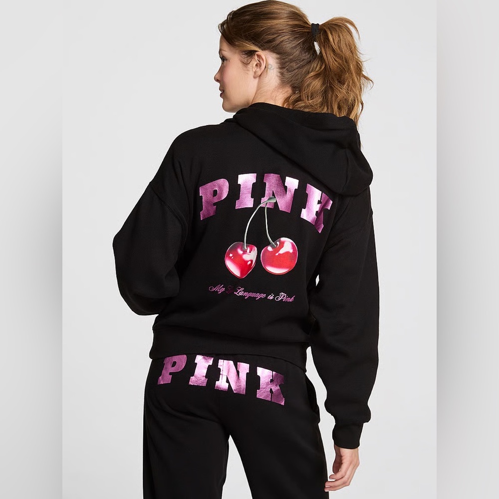 Victoria’s Secret Pink Set Full Zip Hoodie and Ivy Fleece Relaxed Sweatpants M